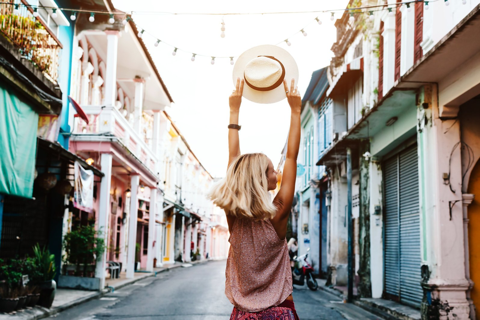 Boho Girl Walking on the City Street